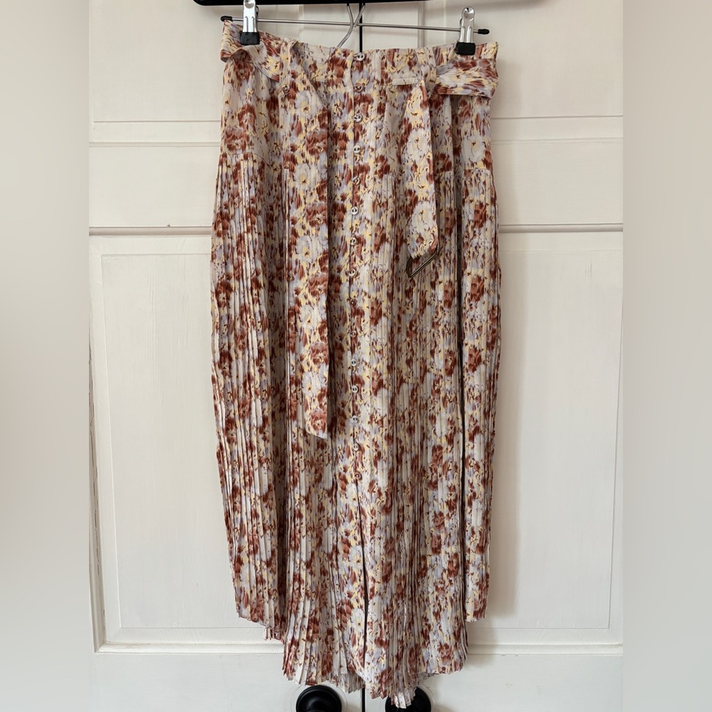 NEW ULLA JOHNSON‎ Charline Floral Pleated Midi Skirt Belted NWT Size 2 100% Silk - Picture 4 of 16